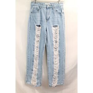Almost Famous Jeans 90's Baggy Fit High Rise Distressed Womens size 9 Blue Demin